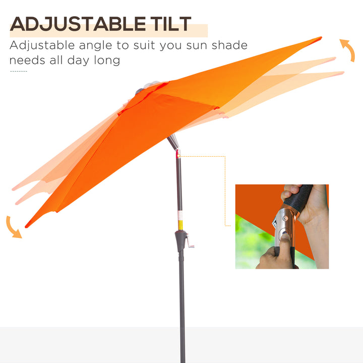 2.6M Garden Parasol Umbrella with Tilt and Crank, Outdoor Sun Parasol Sunshade Shelter with Aluminium Frame, Orange