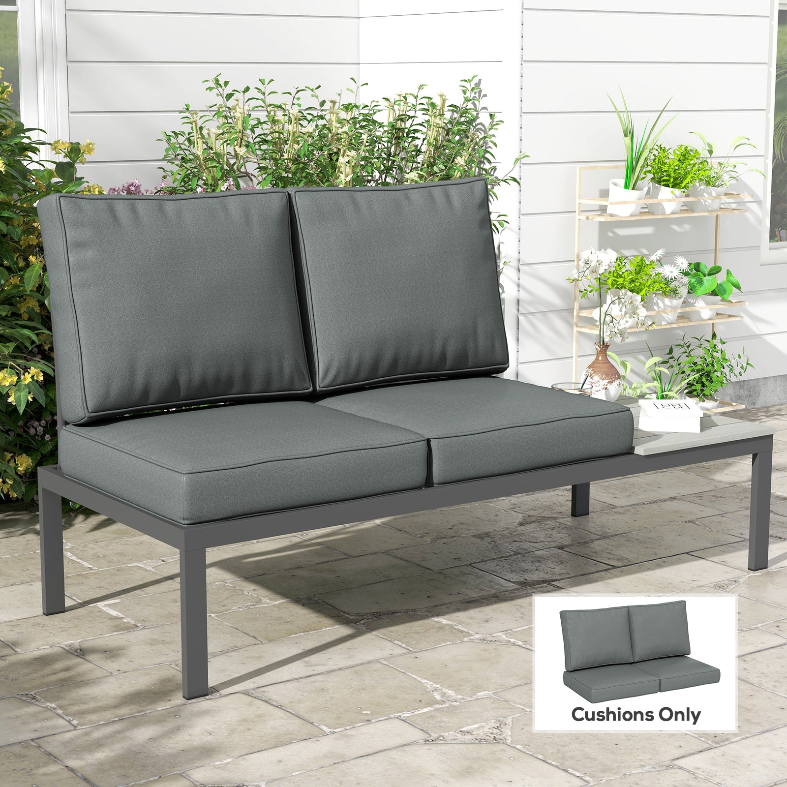 2 Seater Back and Seat Cushion Pillows Replacement, Patio Chair Cushions Set for Indoor Outdoor, Charcoal Grey