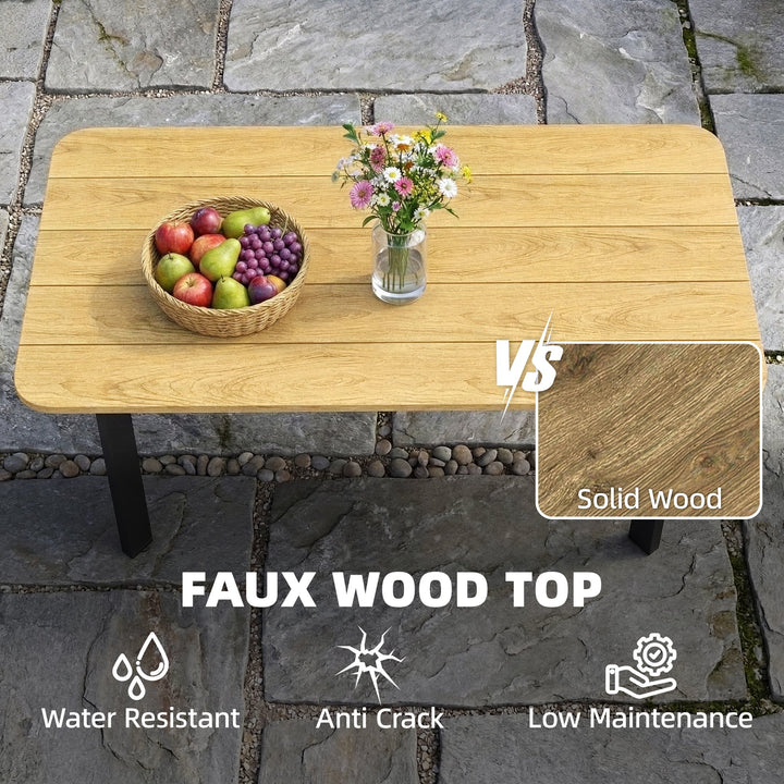 Outdoor Garden Coffee Table, Garden Table with Slatted Wood Plastic Co