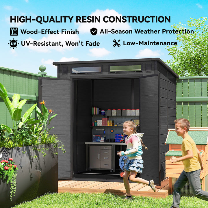 6 x 6 ft Plastic Garden Shed, Wood-Effect Outdoor Storage Shed with Fl