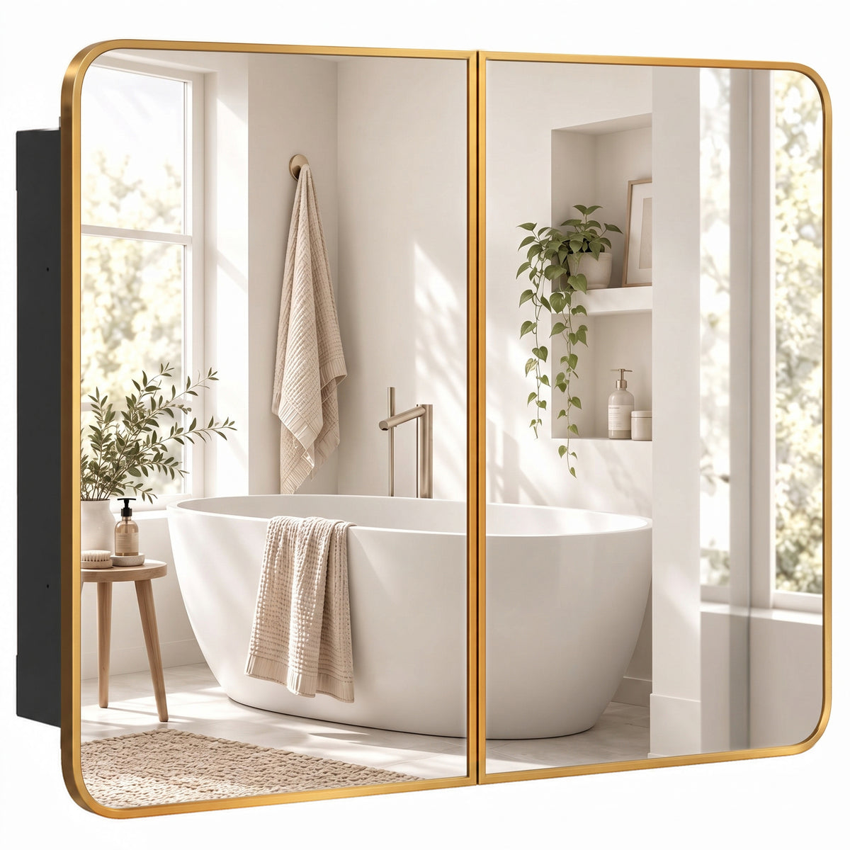 76.2 x 11.6 x 61 cm Bathroom Mirror Cabinet, Wall Cabinet with - Gold Tone