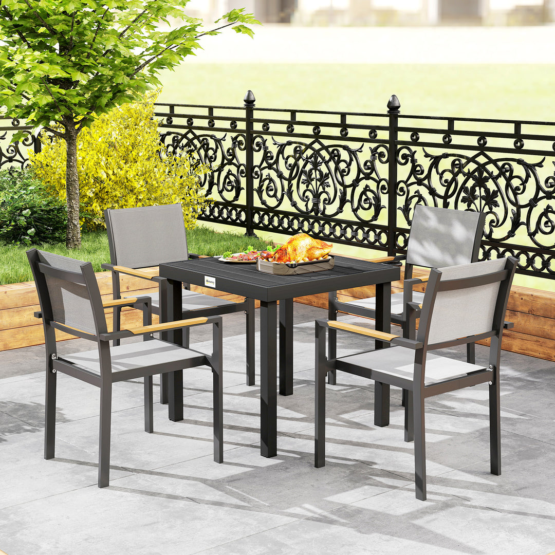 78 cm Garden Dining Table for 4 People, Square Outdoor Coffee End Side Table with Aluminium Legs, Natural Wood Finish