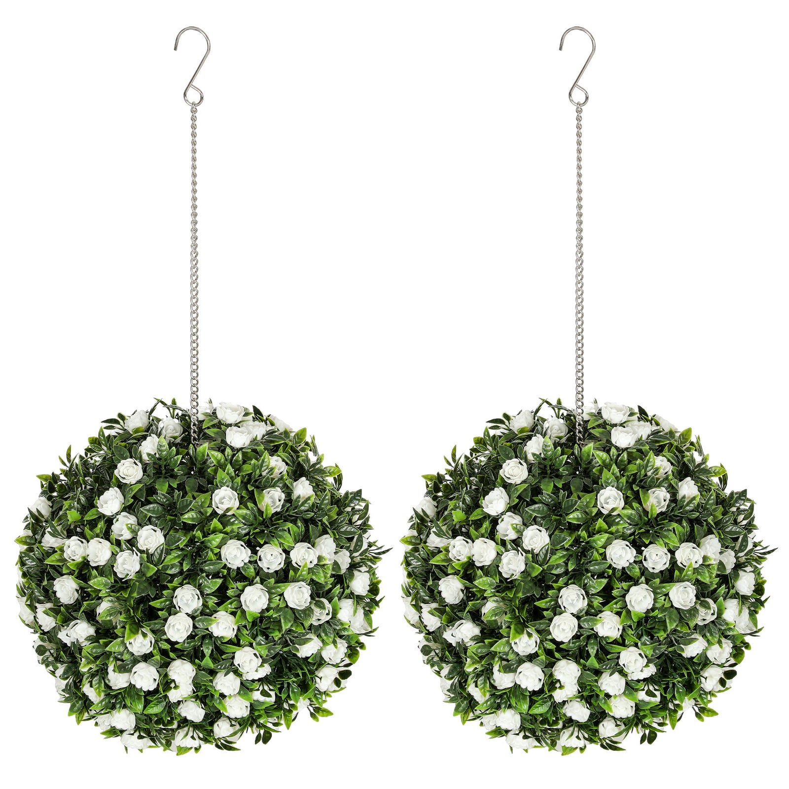 Set of 2 Decorative Artificial Plants, UV-protected Artificial Plant Topiary Rose Balls, Fake Plants for Home Indoor outdoor Decor, 28cm, White
