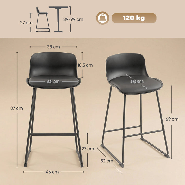 Modern Bar Stools Set of 2, PU Leather Barstools, Counter Height Kitch