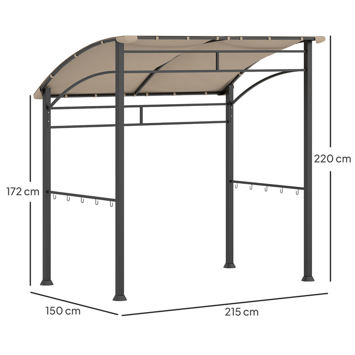 2.2 x 1.5 m BBQ Grill Gazebo Tent, Garden Grill with Metal Frame, Curved Canopy and 10 Hooks, Outdoor Sun Shade, Khaki
