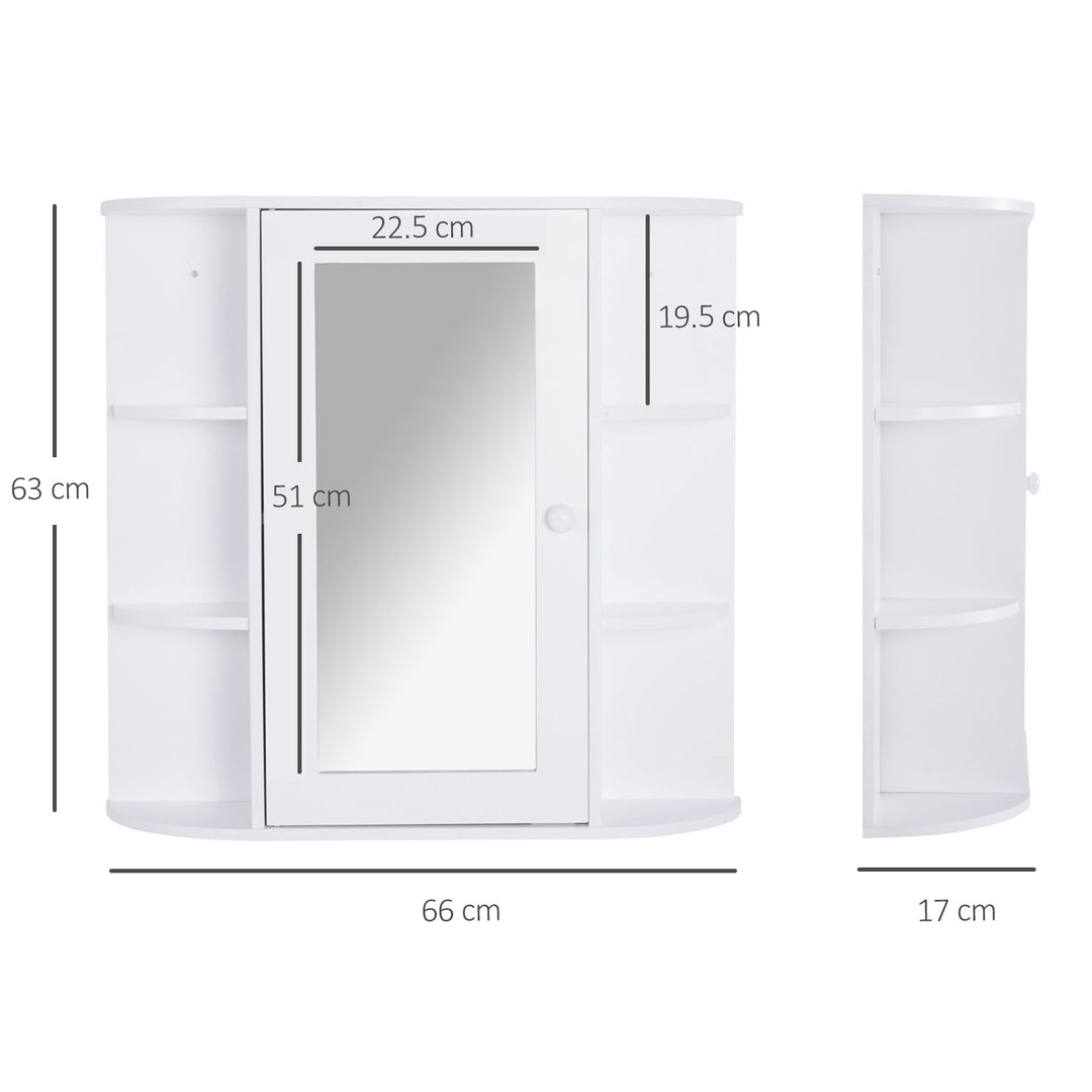 HOMCOM Bathroom Wall Cabinet with Mirror, the Side Shelves & a Handle to Open the Middle Cabinet, 66W x 17D x 63H cm, White | Aosom UK