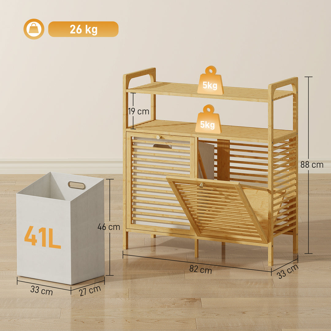 Double Tilt Out Bamboo Laundry Cabinet, Freestanding Bathroom Cabinet 