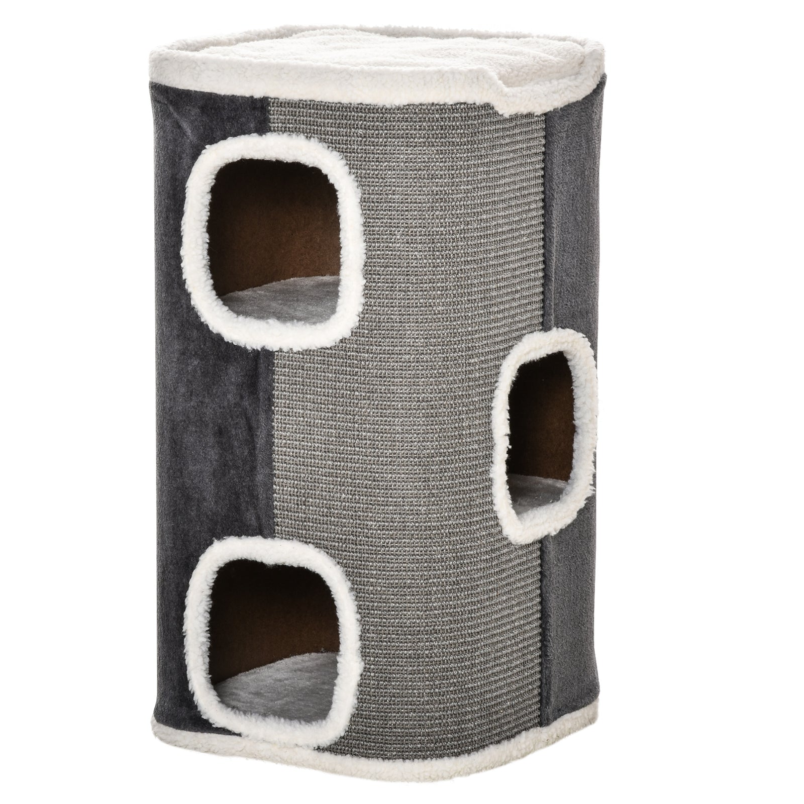 Sisal Cat Barrel with Soft Plush & Lamb Fleece Grey