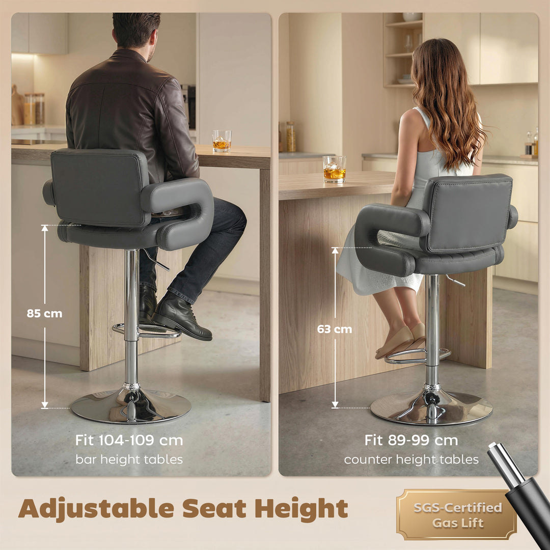 Bar Stools Adjustable Swivel Kitchen Chairs with Backrest Armrest Set 