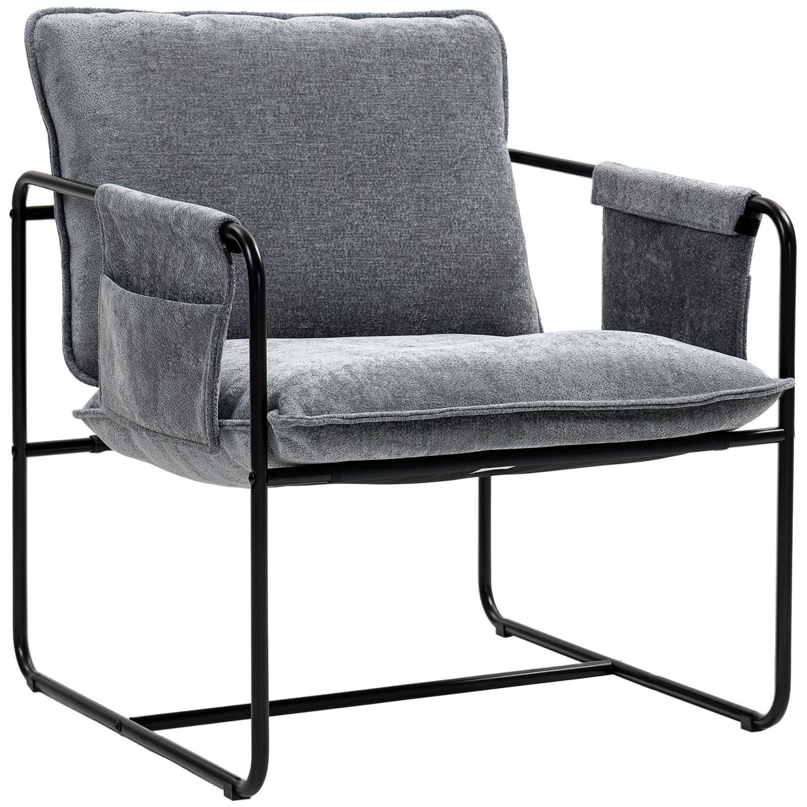 Minimal Padded Accent Chair, with Pockets - Grey