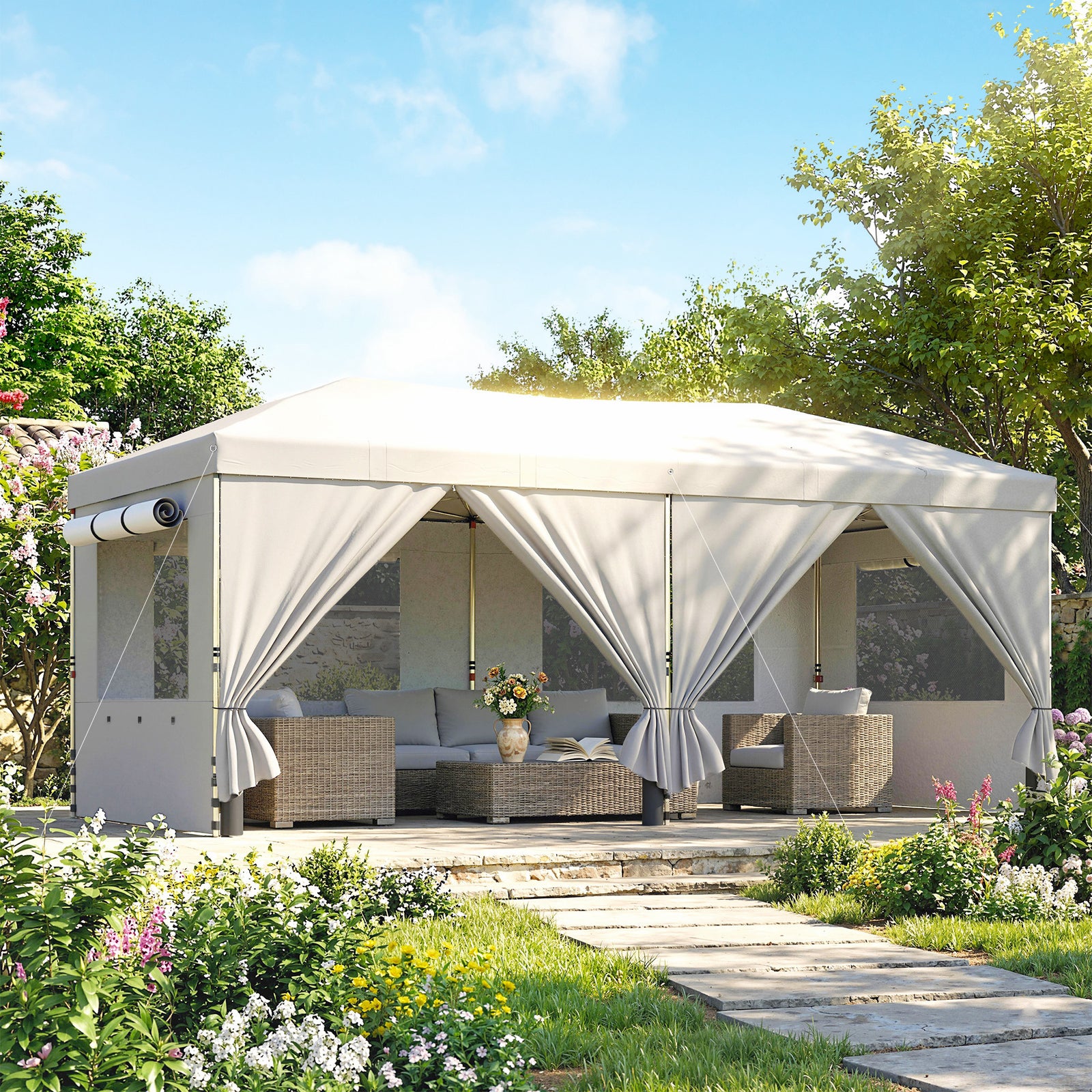 3 x 6 m Pop Up Canopy with UV50+ Protection Garden Gazebo with 6 Sidew