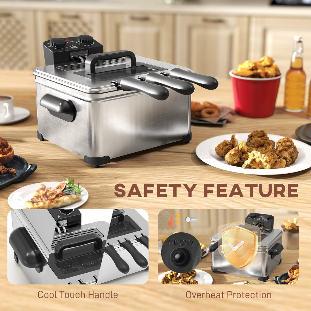 5 Litre Deep Fat Fryer with Adjustable Temperature & Timer, 2000W Stainless Steel Deep Fryer with Removable Oil Basket and Viewing Window, for Chips Fried Chicken