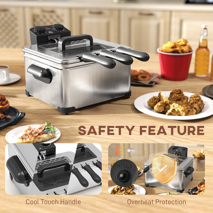 5 Litre Deep Fat Fryer with Adjustable Temperature & Timer, 2000W Stainless Steel Deep Fryer with Removable Oil Basket and Viewing Window, for Chips Fried Chicken