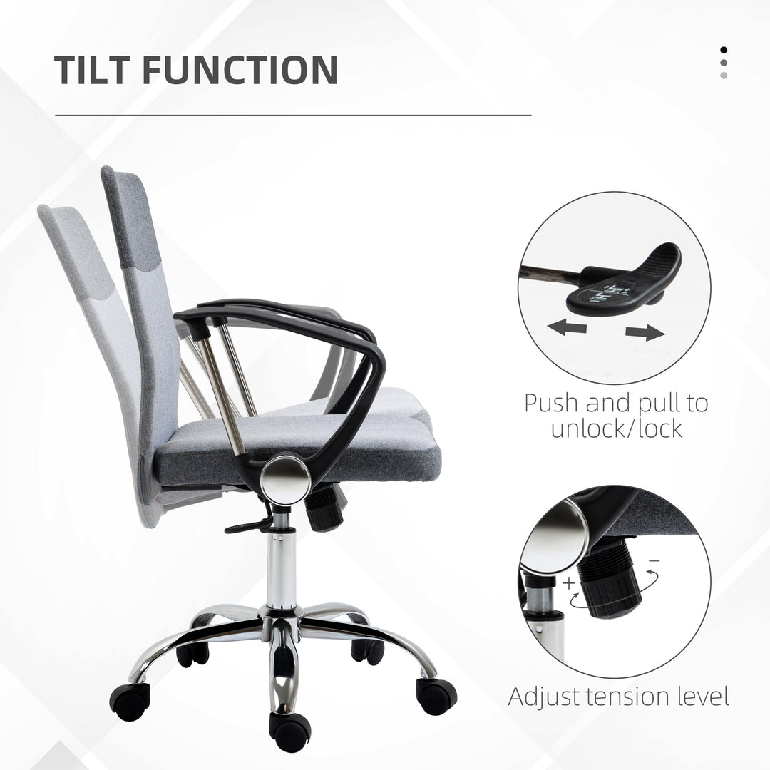 Office Chair Linen Fabric Swivel Computer Desk Chair Home Study Adjustable Chair with Wheels, Grey