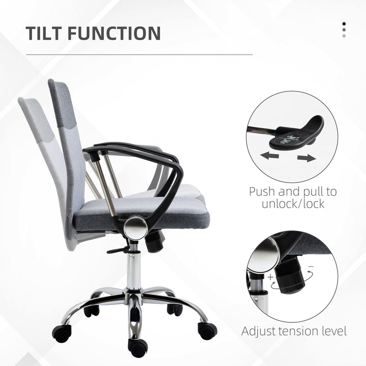 Office Chair Linen Fabric Swivel Computer Desk Chair Home Study Adjustable Chair with Wheels, Grey