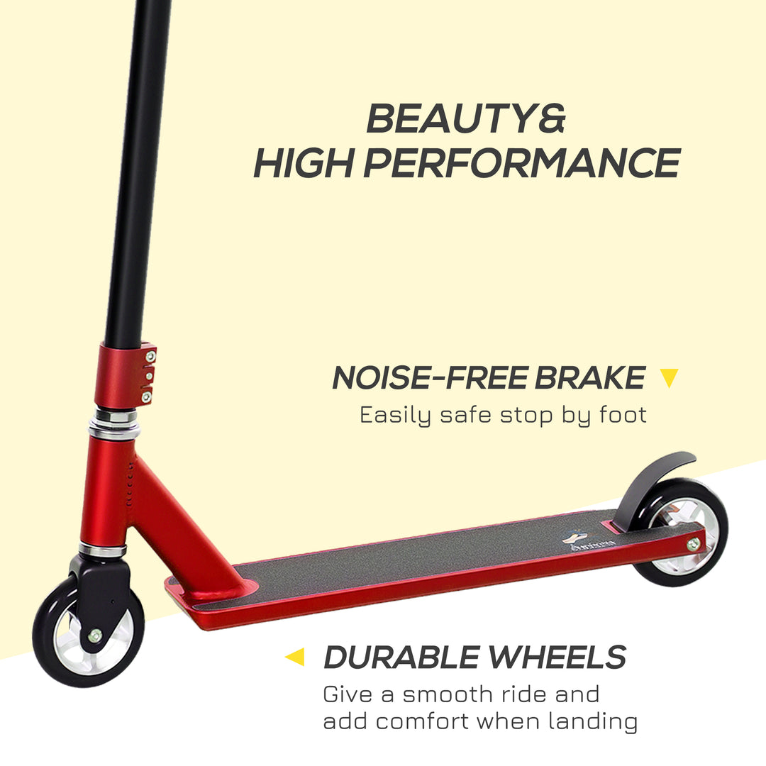 Stunt Scooter, 360° Entry Level Tricks Scooter w/ Lightweight Aluminium Deck and ABEC 7 Bearing, For Age 14+ Beginners, Red