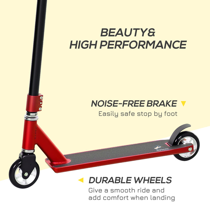 Stunt Scooter, 360° Entry Level Tricks Scooter w/ Lightweight Aluminium Deck and ABEC 7 Bearing, For Age 14+ Beginners, Red