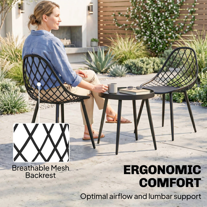 3-Piece Outdoor Bistro Set with 2 Chairs and Round Table for Garden, B