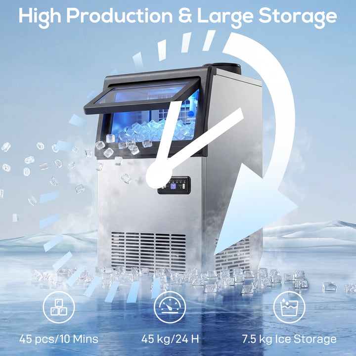 Commercial Ice Maker Machine, 45kg/24H Stainless Steel Under Counter o