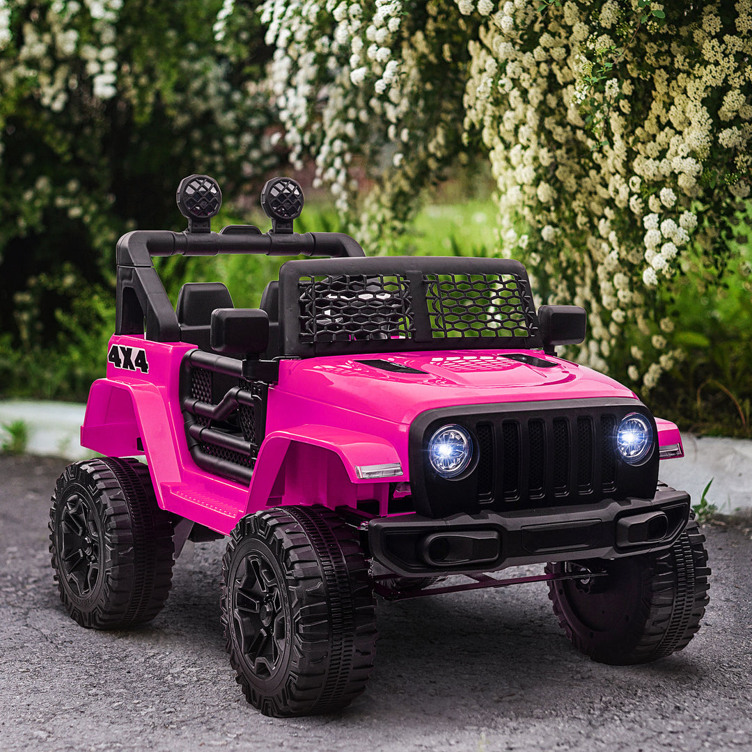 HOMCOM 12V Battery-powered 2 Motors Kids Electric Ride On Car Truck Off-road Toy with Parental Remote Control Horn Lights Suspension Wheels Pink