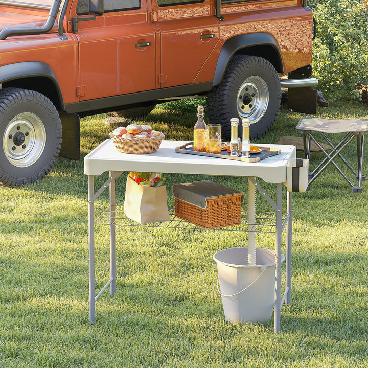 Folding Fish Cleaning Table with Sinks, Portable Camping Sink Table wi