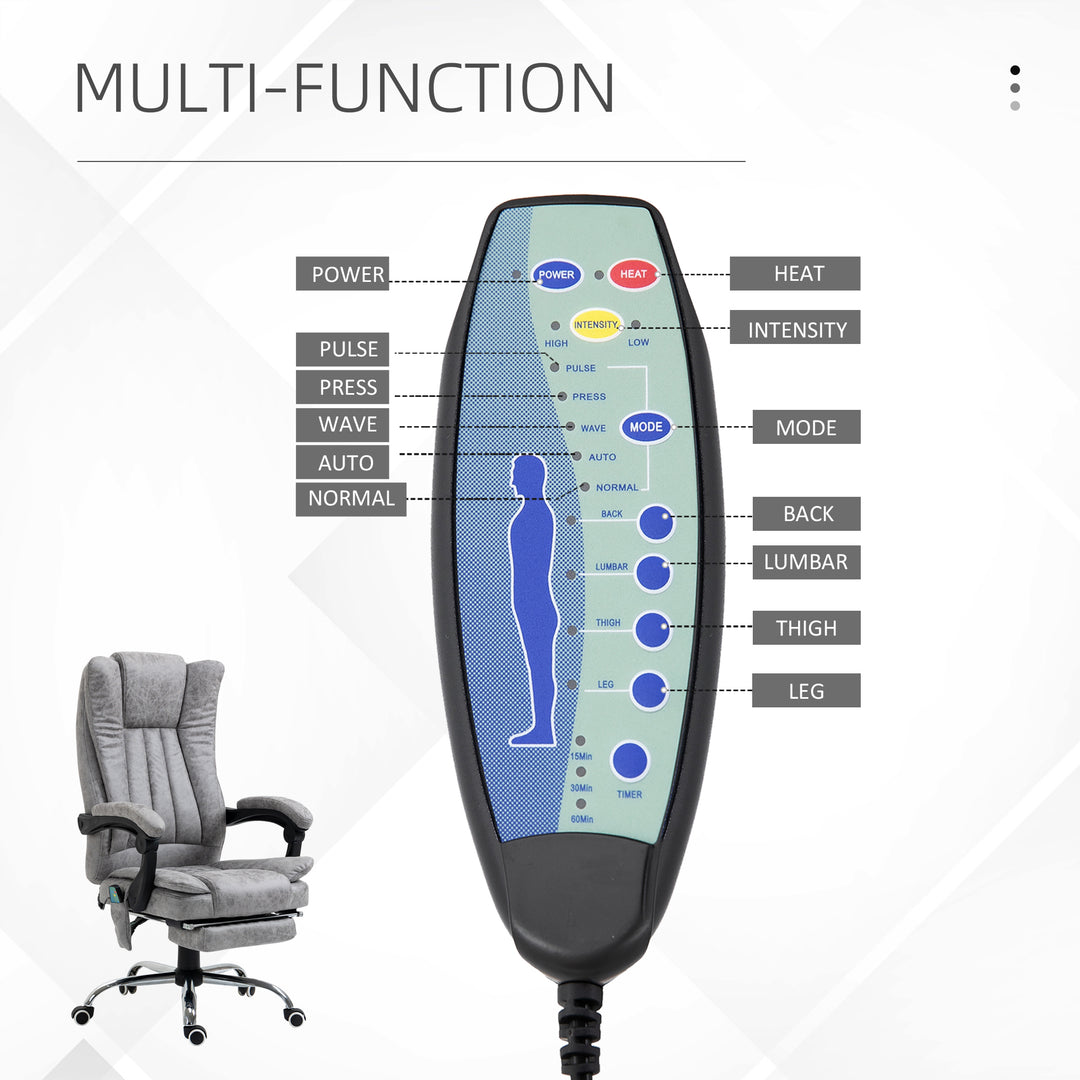 6 Point Vibrating Massage Office Chair with Heat, Breathable Faux Leather Office Chair with High Back, Height Adjustable Grey