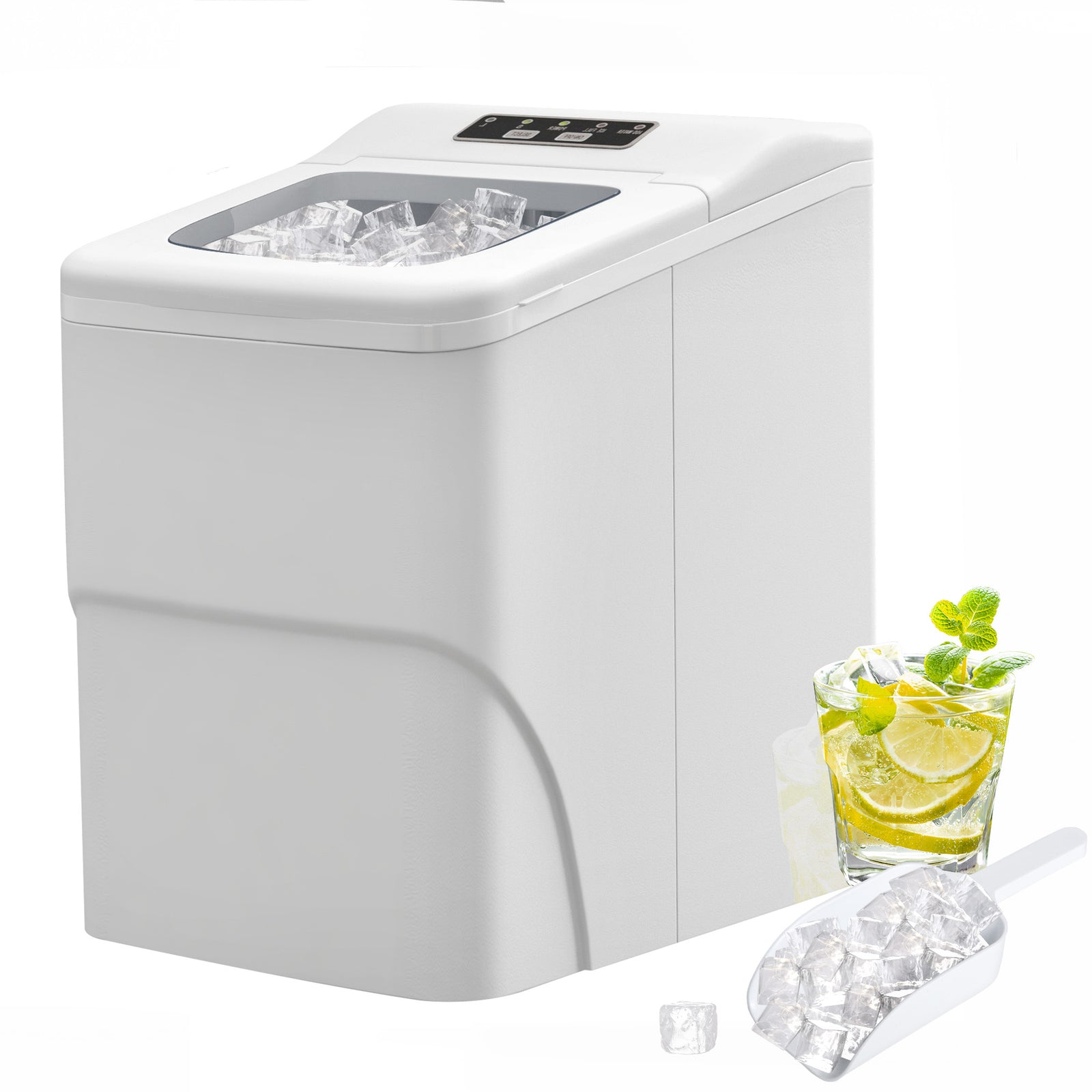 12kg Countertop Ice Cube Machine, with Scoop - White