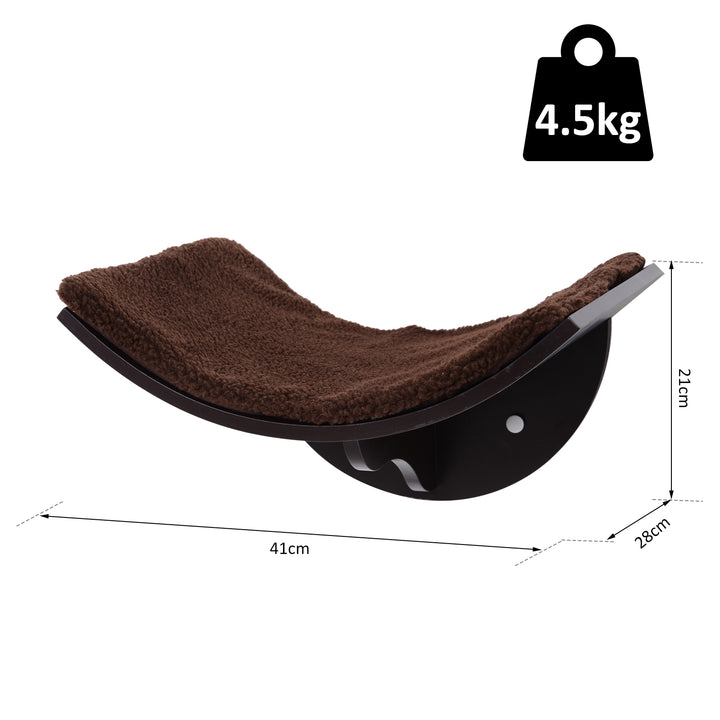 Wood Cat Shelves, Wall-Mounted Cat Shelter, Curved Kitten Bed Perch Climber Furniture 41 x 28 x 21cm Brown