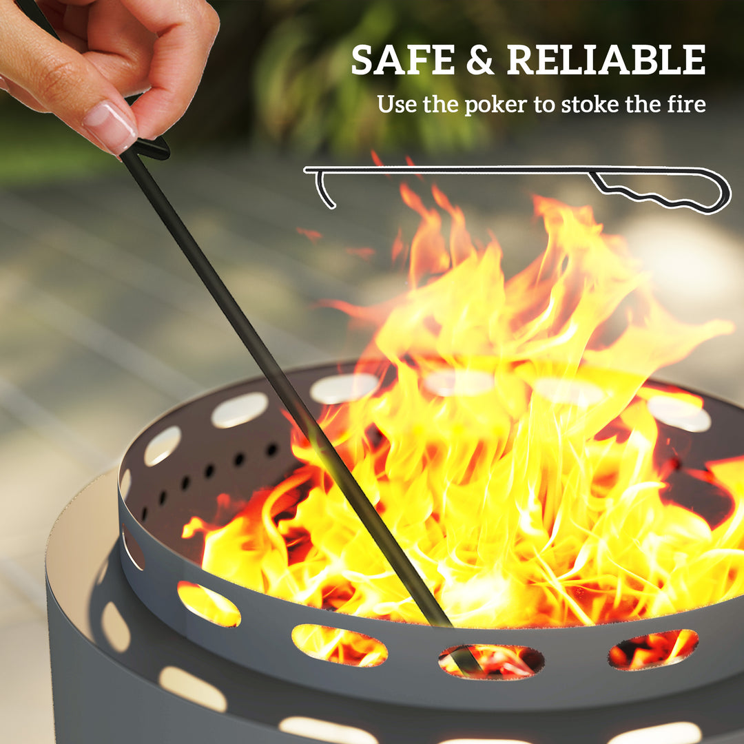 Smokeless Fire Pit, 48.5cm Portable Wood Burning Firepit with Poker for Garden Camping Bonfire Party, Metal, Dark Grey