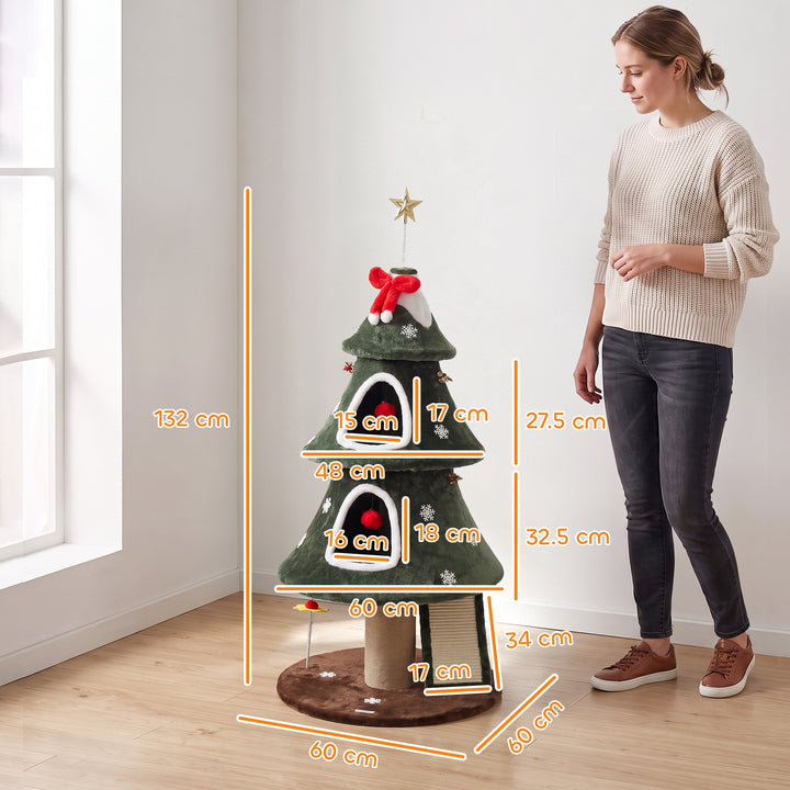 Cat Tree, Christmas Cat Tower with Dual Condos, Sisal Ladder, Jute Pos