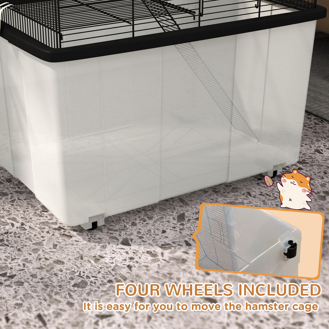 Two-Tier Gerbil Cage, Hamster Cage for Dwarf Hamster, Syrian Hamster w/ Wheels, Deep Bottom, Food Dish, Water Bottle