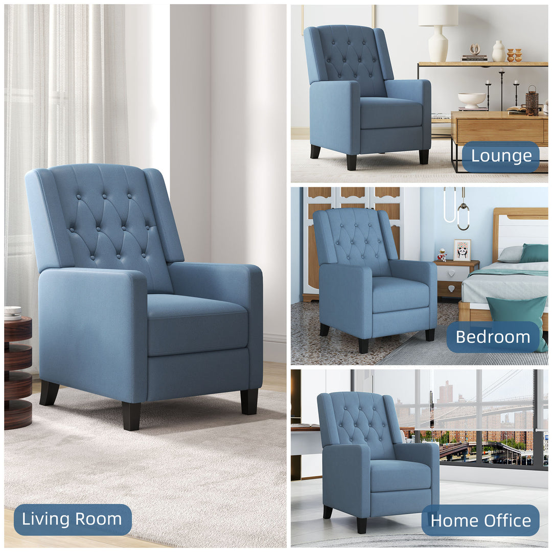 Wingback Recliner Chair for Home Theater, Button Tufted Microfibre Cloth Reclining Armchair with Leg Rest, Deep Blue