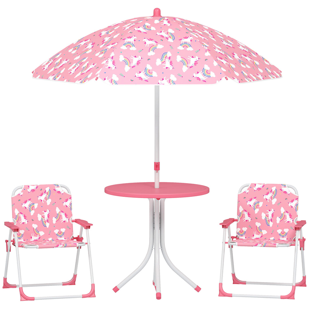 Kids Patio Table and Chair Set, Kids Garden Furniture with Umbrella, 4-Piece Bistro Set for Garden