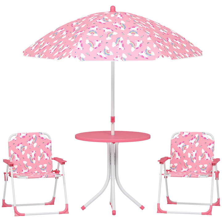 Kids Patio Table and Chair Set, Kids Garden Furniture with Umbrella, 4-Piece Bistro Set for Garden