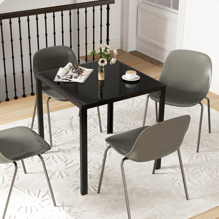 Modern Square Dining Table for 2-4 People, with Glass Top &amp; Metal Legs