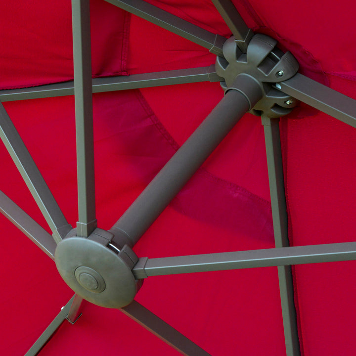 4.6M Sun Umbrella Canopy Double-sided Crank Sun Shade w/ Cross Base Wine Red