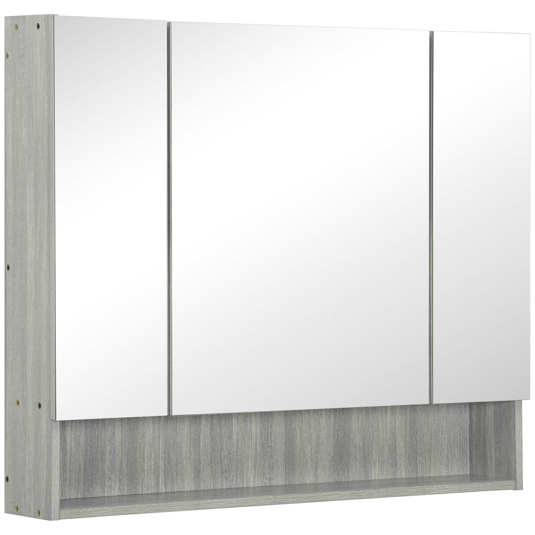 Bathroom Mirror Cabinet, Wall Mounted Storage Cabinet with Adjustable Shelves, 3 Doors and Cupboards, Grey