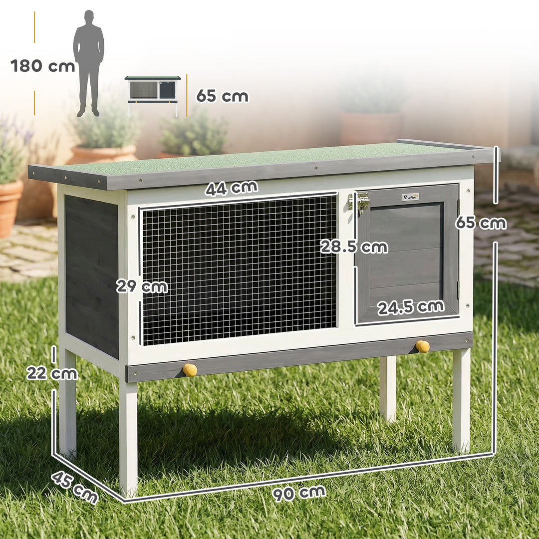Wooden Rabbit Hutch, Guinea Pig Hutch with Asphalt Roof, Outdoor Eleva