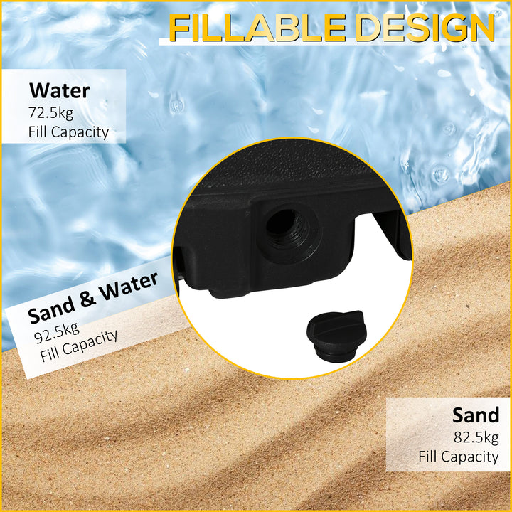 Parasol Base, Water and Sand Filled, Up to 100kg, Portable Umbrella Stand Weights for Cantilever Banana Parasol with Wheels, Black