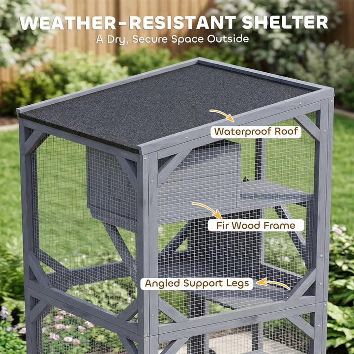 Movable Outdoor Catio with Resting Box, 3 Jumping Platforms, Waterproo