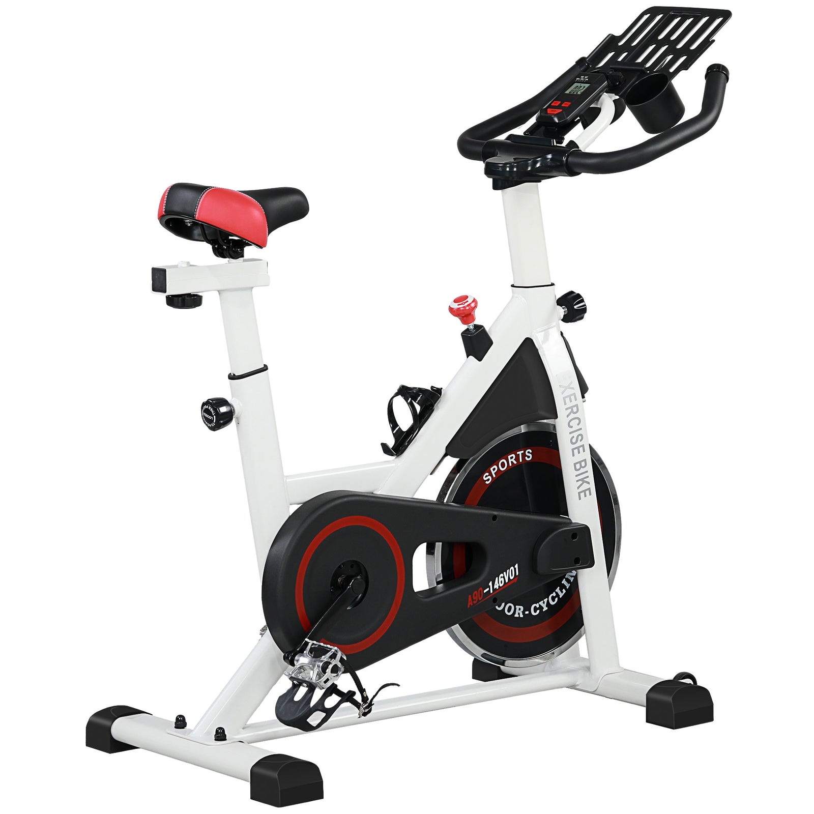 Exercise Bike, 8kg Flywheel Stationary Bike Indoor Cycling Machine with Adjustable Resistance Seat Handlebar, White