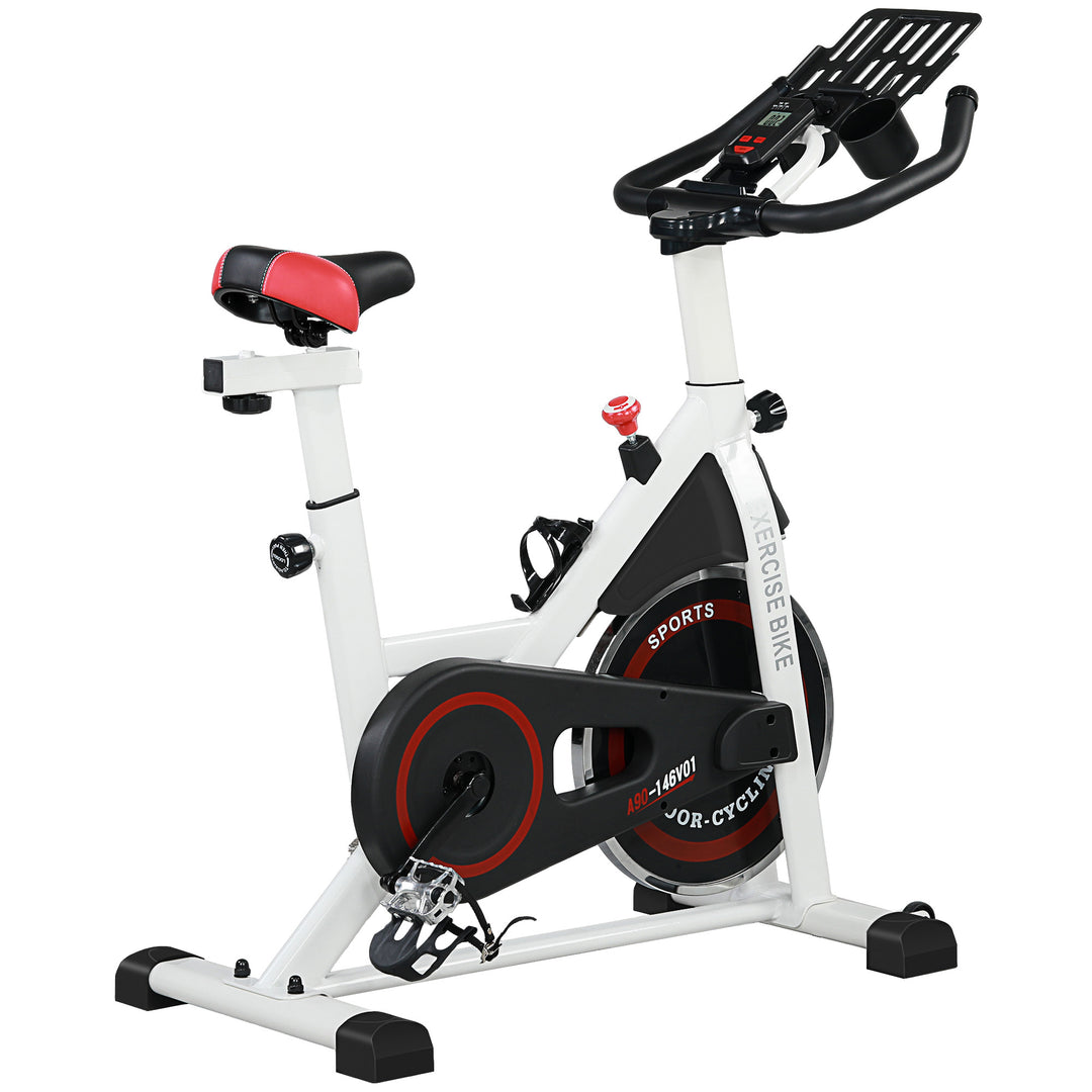MCL Exercise Bike, 8kg Flywheel Stationary Bike Indoor Cycling Machine with Adjustable Resistance Seat Handlebar, White