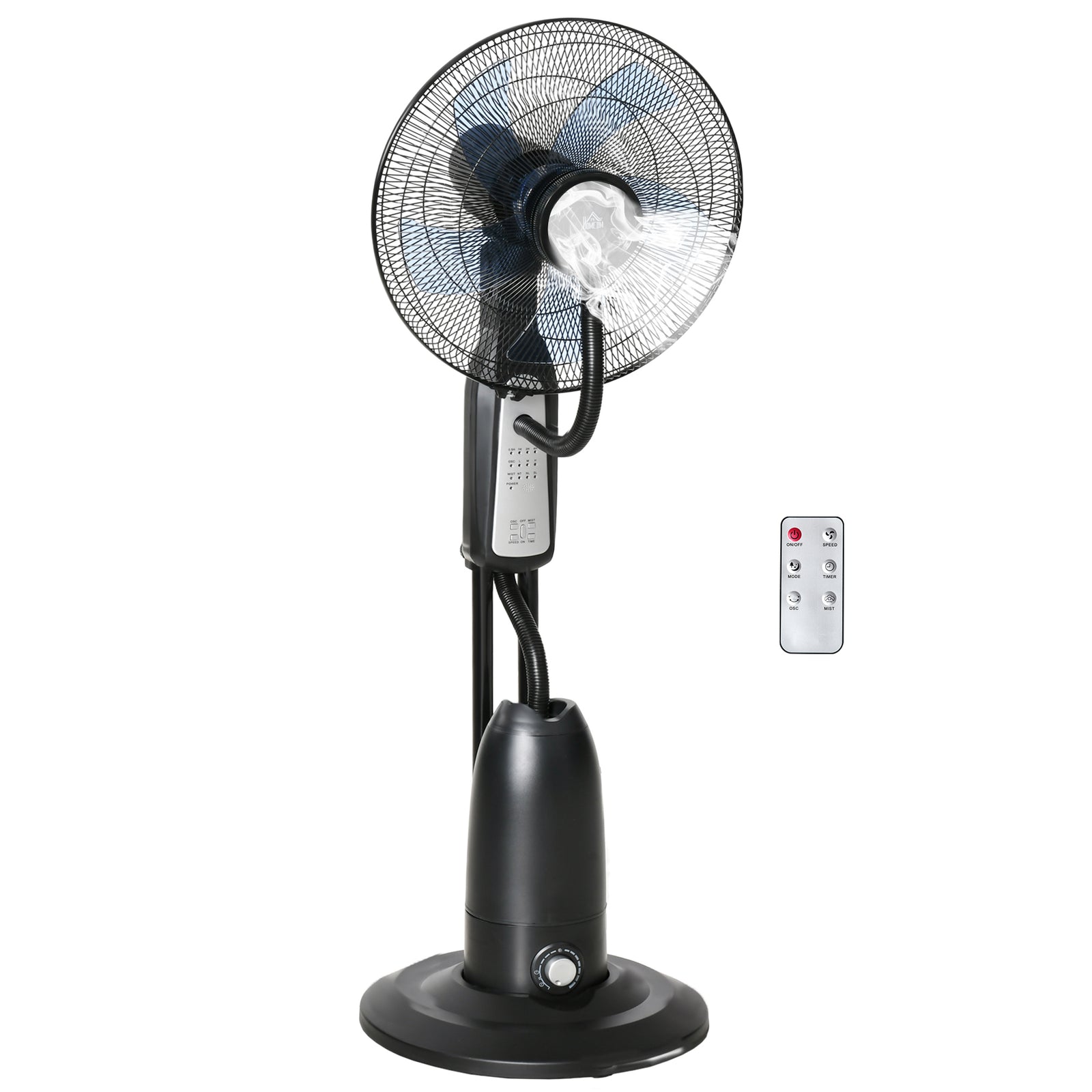 18" Pedestal Fan with Water Mist Spray, Humidifying Misting Fan, Standing Fan with 3 Speeds, 2.8L Water Tank, Timer and Remote, Black