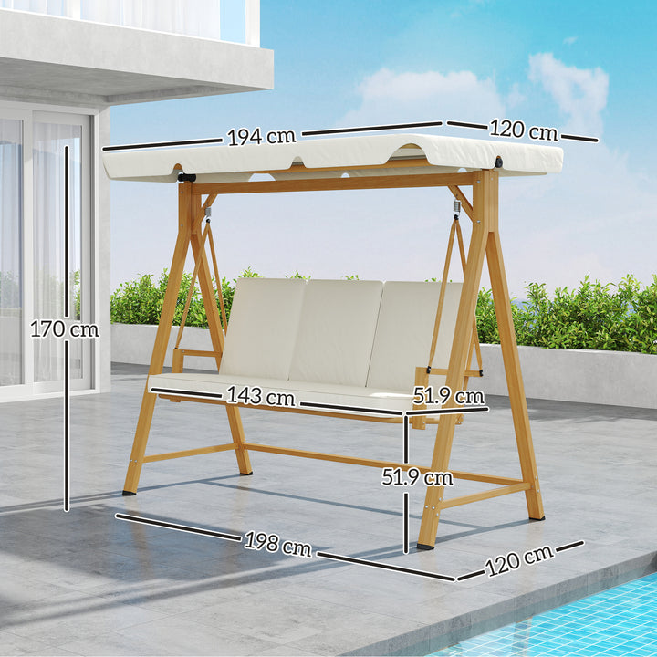 Three-Seater Garden Swing Bench, with Adjustable Canopy - Beige