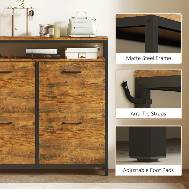 Shoe Storage Cabinet with 4 Flip Drawers and Open Shelf - Rustic Brown