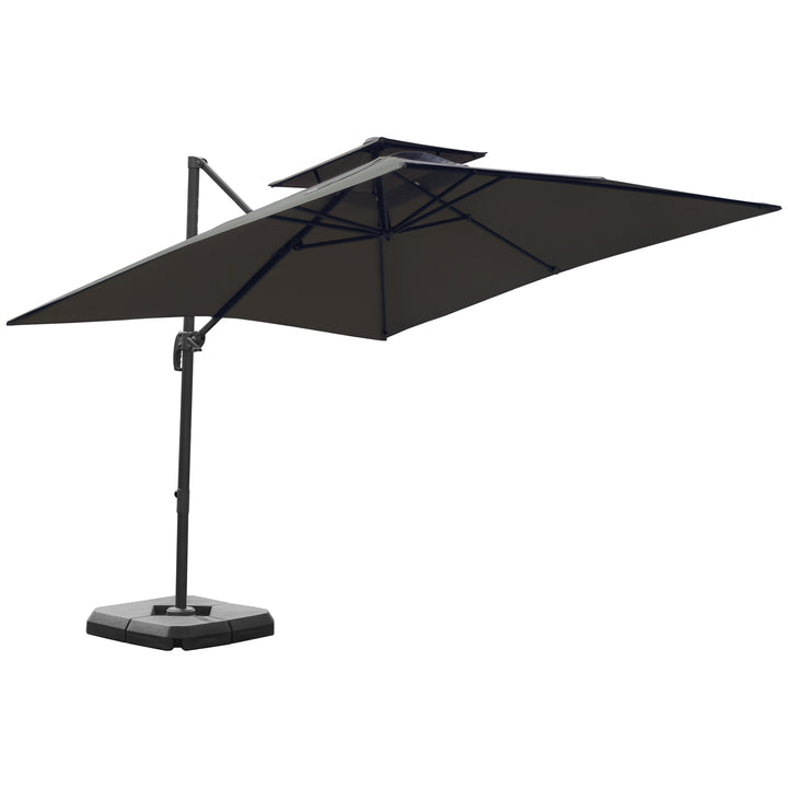 Outsunny 3 x 3(m) Garden Cantilever Roma Parasol with Crank and Tilt, Square Overhanging Patio Umbrella with 360° Rotation, Sun Shade Canopy with Base