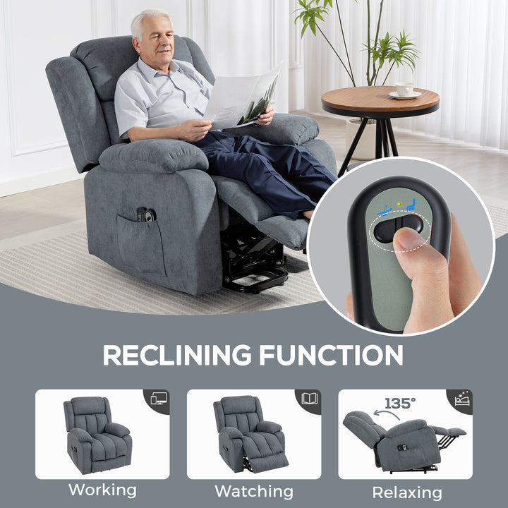 MCL Power Lift Recliner Chair with Massage, Overstuffed Lift Chair for Elderly with Footrest, Remote and Side Pocket, Grey
