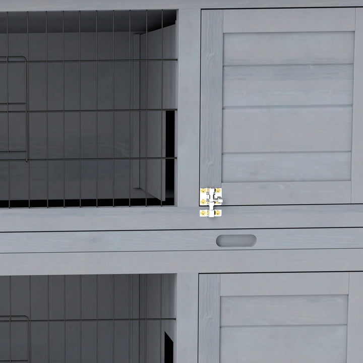 Rabbit Hutch Outdoor Guinea Pig Hutch Bunny Cage with No-Leak Trays, Divider, 136 x 50 x 93cm, Grey