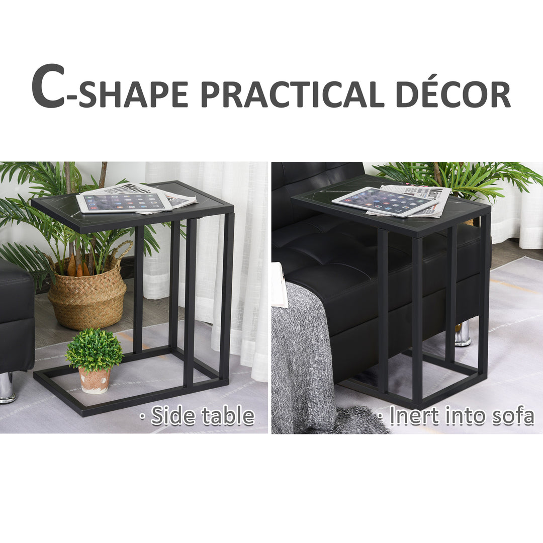 MCL C Shape Bedside Table w/Metal Frame Marble-Effect Top Sofa Narrow Snack End Table for Living Room, Black