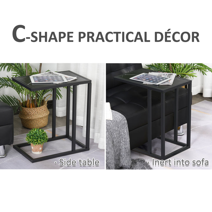 MCL C Shape Bedside Table w/Metal Frame Marble-Effect Top Sofa Narrow Snack End Table for Living Room, Black
